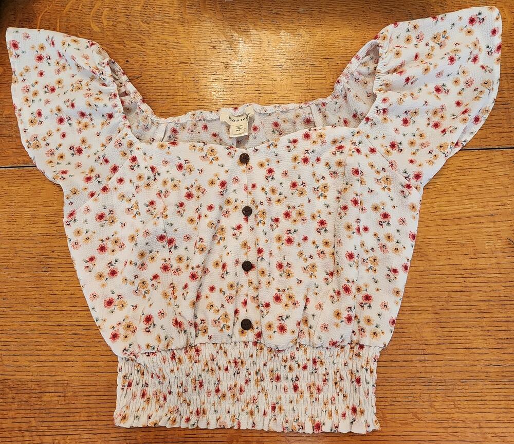 Monteau Floral Smocked Crop Top Medium Cottagecore
